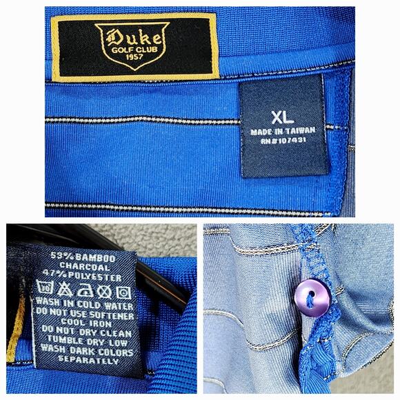 Duke Golf Club Polo Shirt XL Men Stripe Blue White 48x31 Bamboo Poly Breathable - Picture 3 of 11